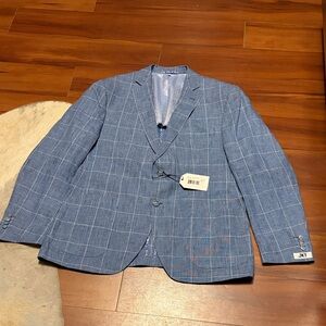 JKT New York Men's Blue Checkered Blazer Sz 44 NWT